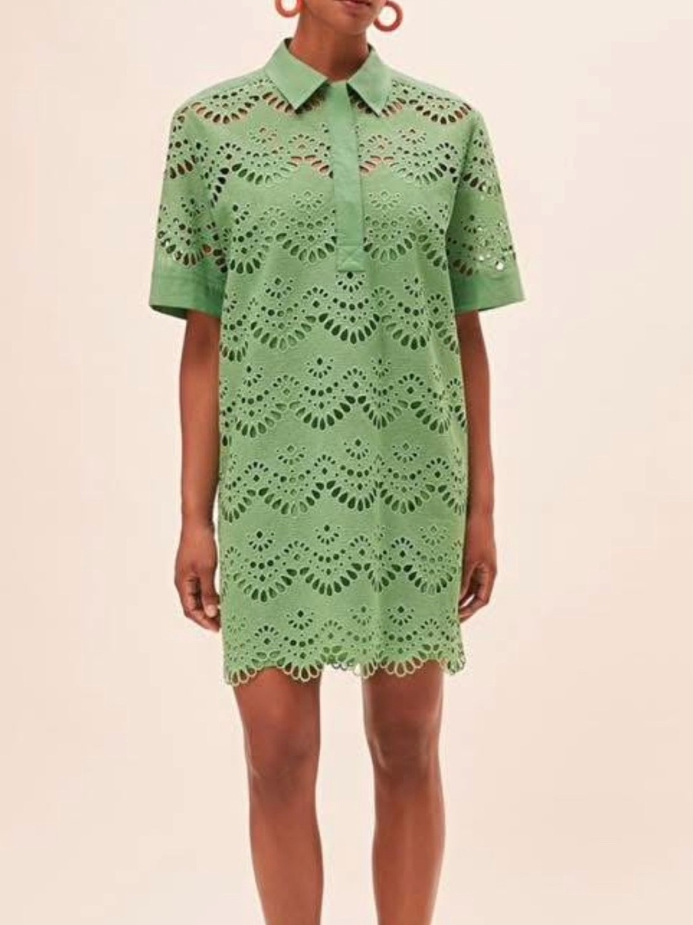 Polo Collar Eyelet Mini Dress in Mint